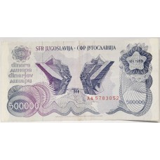 YUGOSLAVIA 1989 . FIVE HUNDRED THOUSAND 500,000 DINARA BANKNOTE